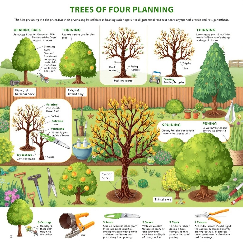 An informative illustration depicting various methods of pruning in horticulture