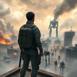 Adventure Awaits: Fantastical Military Hero on Rooftop