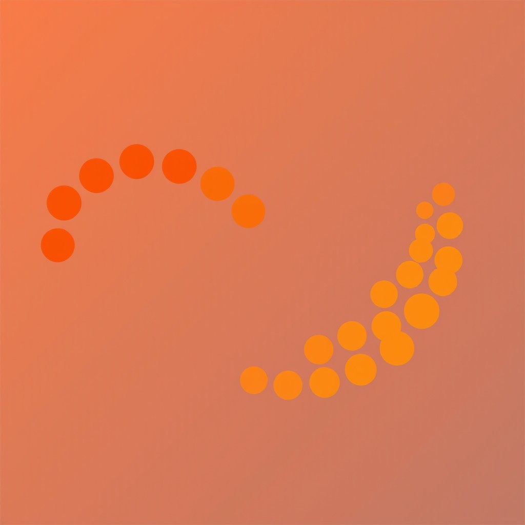 Create a clean, high-resolution vector logo featuring a sweeping, semi-circular swirl made up of evenly spaced solid circles