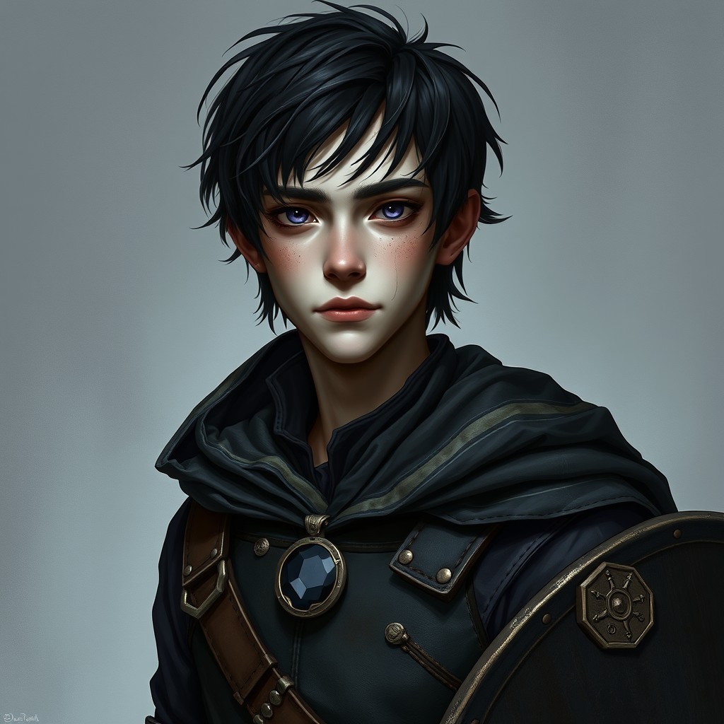 A character portrait of a 22-year-old human male with an appearance that belies his age
