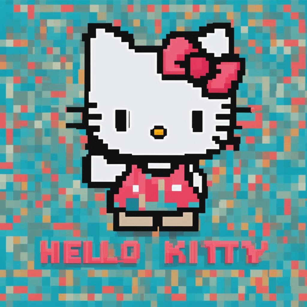 A high-quality, digital pixel art image of Hello Kitty