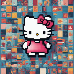 A high-quality, digital pixel art image of Hello Kitty