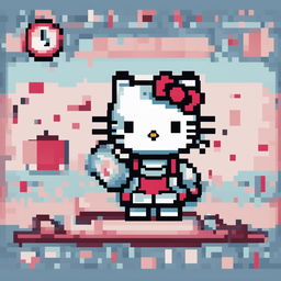 A high-quality, digital pixel art image of Hello Kitty