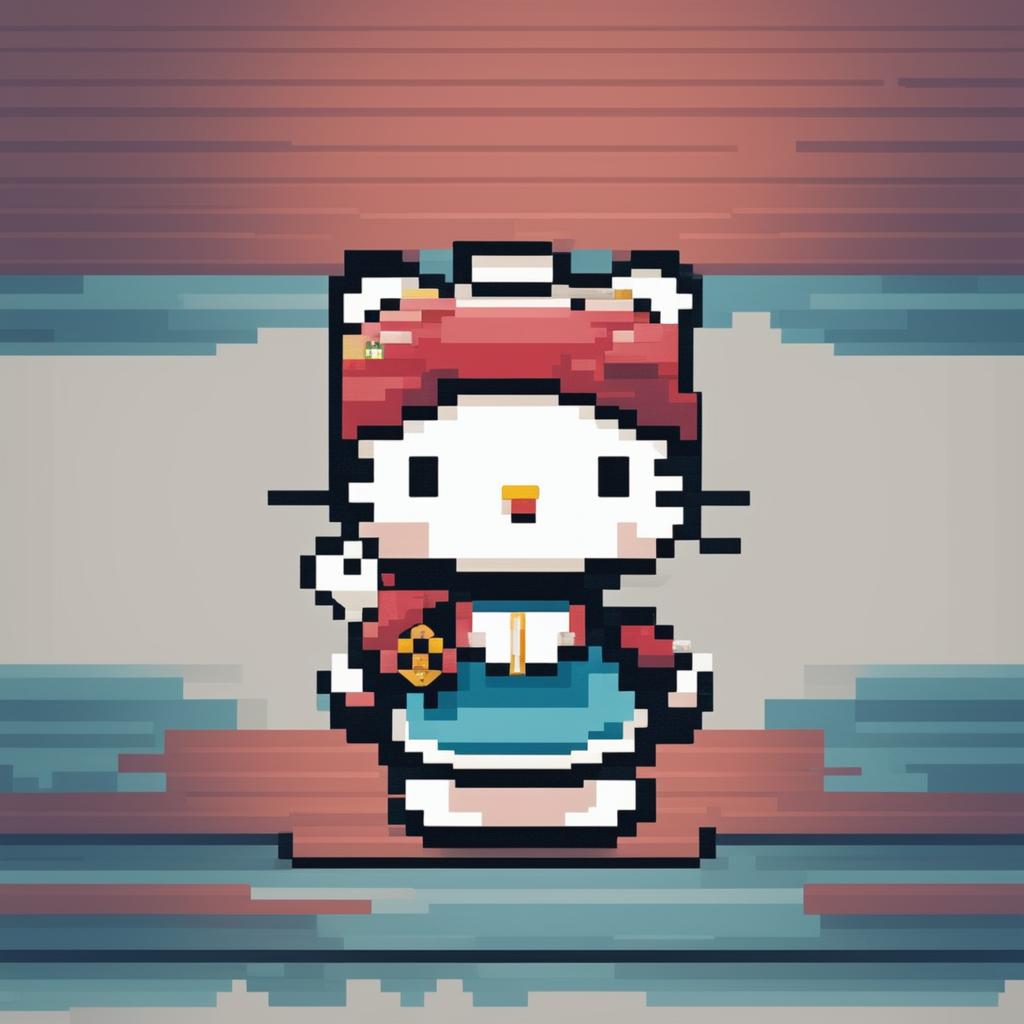 A high-quality, digital pixel art image of Hello Kitty