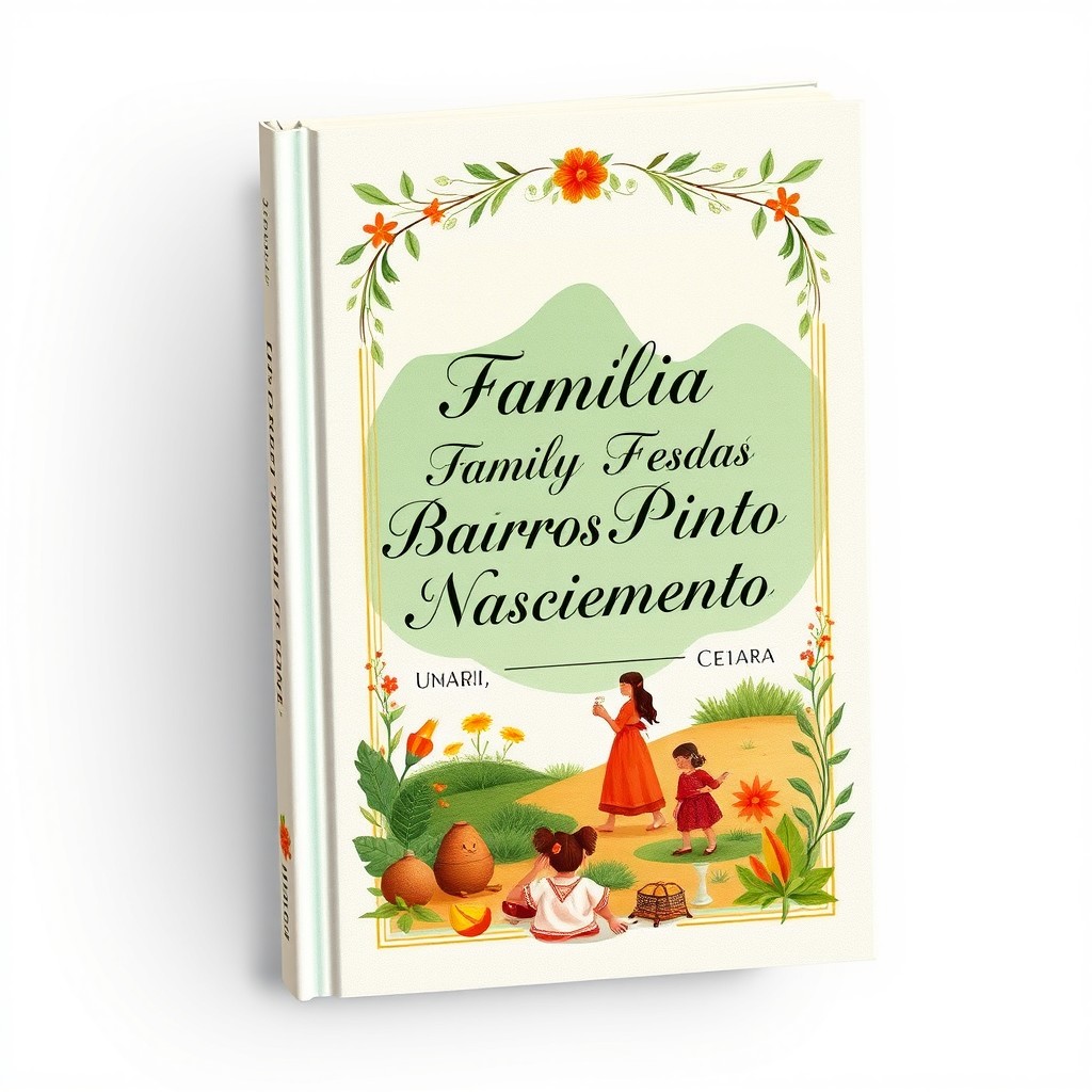 A beautiful book cover design featuring the theme 'Família Barros Pinto Nascimento'