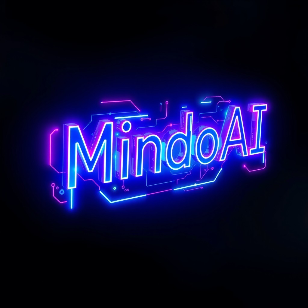 A futuristic depiction of an electric inscription featuring the name 'MindoAI'