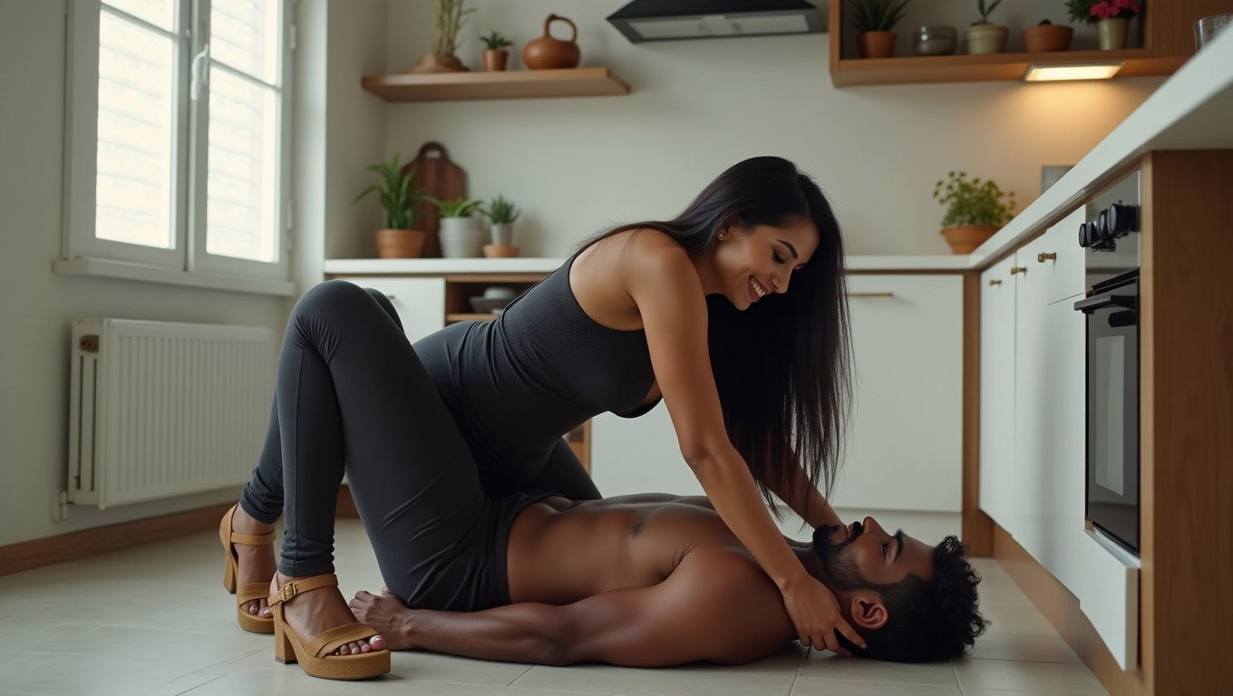 A smiling light-skinned Latina woman characterized by very thick legs and prominent hips, with long black hair and defined cheekbones