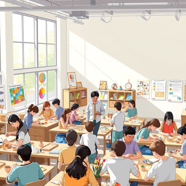 A detailed academic illustration representing the evaluation model in craft learning at schools and universities