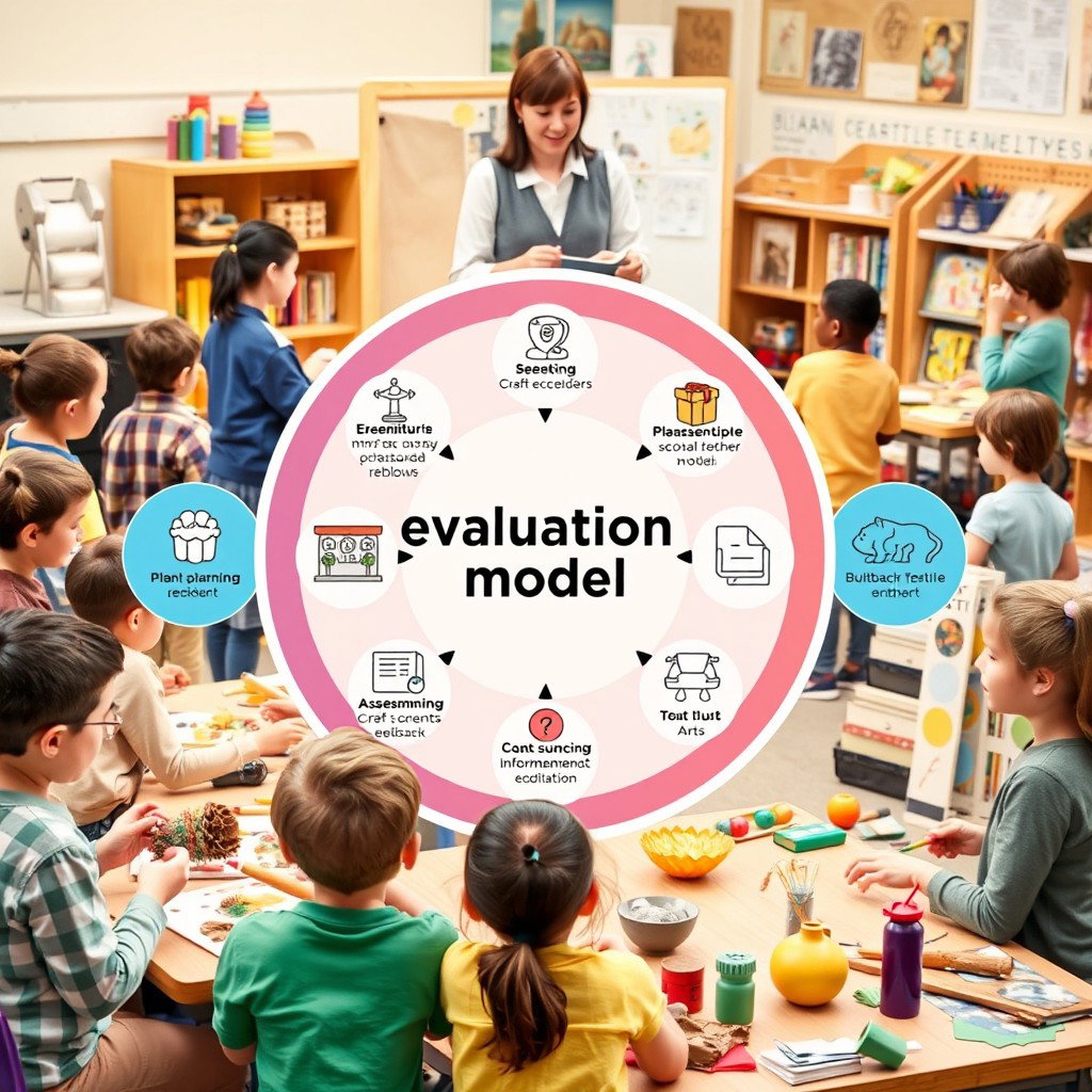 A comprehensive diagram illustrating the evaluation model in craft learning at schools and higher education institutions