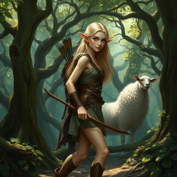 A slender elf with long light blonde hair, dressed in lightweight leather armor