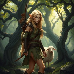 A slender elf with long light blonde hair, dressed in lightweight leather armor