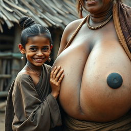 In a medieval Indian village, a young, very petite and malnourished Indian woman with decayed teeth is dressed in a long, fully-closed Buddhist robe