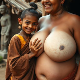 In a medieval Indian village, a young, very petite and malnourished Indian woman with decayed teeth is dressed in a long, fully-closed Buddhist robe