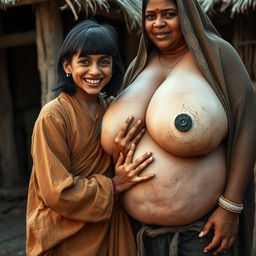 In a medieval Indian village, a young, very petite and malnourished Indian woman with decayed teeth is dressed in a long, fully-closed Buddhist robe