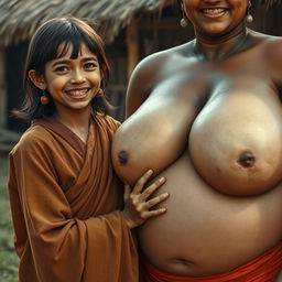 In a medieval Indian village, a young, very petite and malnourished Indian woman with decayed teeth is dressed in a long, fully-closed Buddhist robe