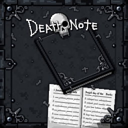 A detailed 32x32 pixel texture designed to resemble the Death Note from the anime series