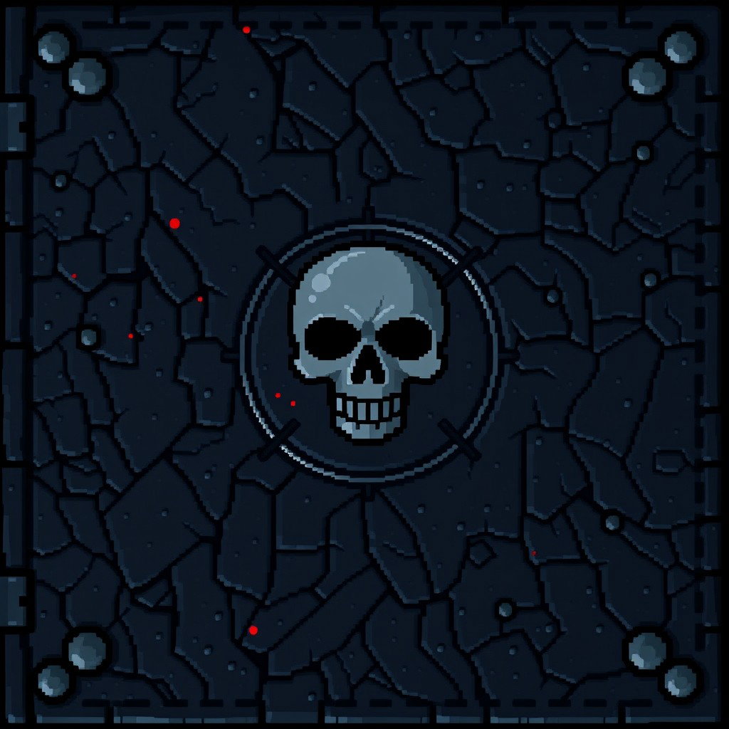 A 32x32 pixel texture representing the Death Note from the anime, featuring a dark, leather-like cover with a striking skull emblem in the center