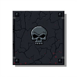 A 32x32 pixel texture representing the Death Note from the anime, featuring a dark, leather-like cover with a striking skull emblem in the center