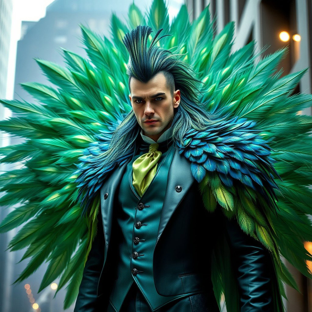 Un supervillano espectacular, inspirado en las vibrantes características de un pavo real