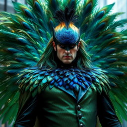 Un supervillano espectacular, inspirado en las vibrantes características de un pavo real