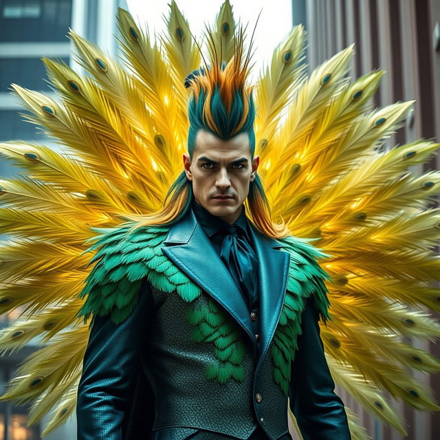 Un supervillano espectacular, inspirado en las vibrantes características de un pavo real