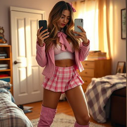 A beautiful 18-year-old Arabic woman with an enchanting thin and skinny figure, featuring large breasts, a tiny waist, and very wide hips that highlight her alluring silhouette