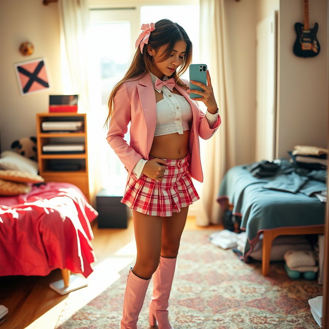 A stunning 18-year-old Arabic woman with a strikingly thin and skinny figure, featuring large breasts, a tiny waist, and very wide hips that highlight her alluring silhouette