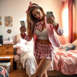 A stunning 18-year-old Arabic woman with a captivating thin and skinny figure, featuring large breasts, a tiny waist, and very wide hips that highlight her attractive silhouette