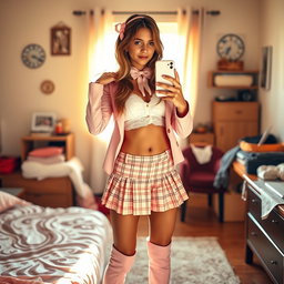 A stunning 18-year-old Arabic woman with an effortlessly thin and skinny figure, featuring large breasts, a tiny waist, and very wide hips that emphasize her alluring shape