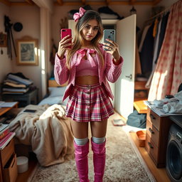 A gorgeous 18-year-old Arabic woman with a strikingly thin and skinny figure, featuring large breasts, a tiny waist, and very wide hips