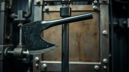 A striking image of a black axe bending at the midpoint due to hydraulic pressure application