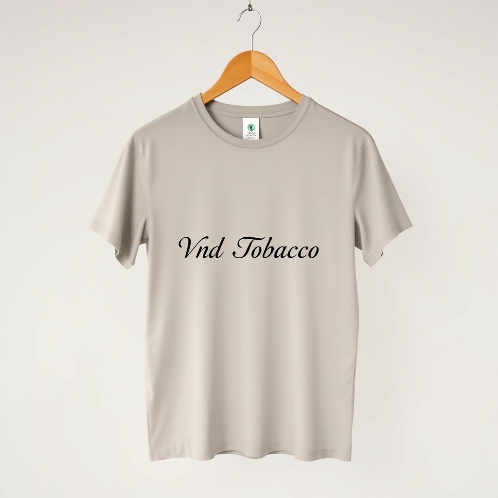 A minimalist t-shirt designed for a tobacco shop, featuring no graphics and a clean aesthetic