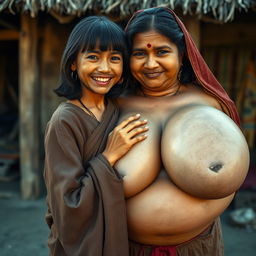 In a medieval Indian village, a young, very petite and malnourished Indian woman with decayed teeth is dressed in a long, fully-closed Buddhist robe