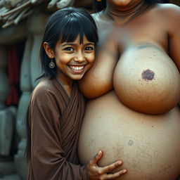 In a medieval Indian village, a young, very petite and malnourished Indian woman with decayed teeth is dressed in a long, fully-closed Buddhist robe
