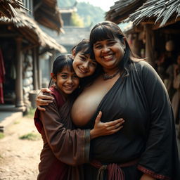 In a medieval Indian village, a young, very petite and malnourished Indian woman with decayed teeth is dressed in a long, fully-closed Buddhist robe