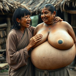 In a medieval Indian village, a young Indian woman who is short and emaciated is shouting loudly