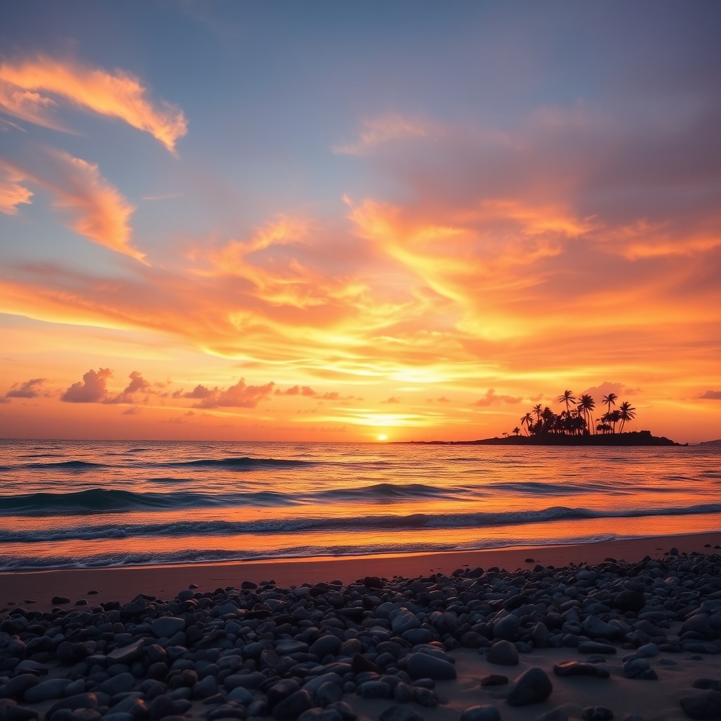 A stunningly beautiful background featuring a serene sunset over a calm ocean