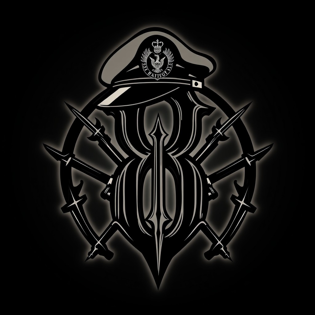 A striking logo featuring the number '8' artistically integrated with the Roman numeral 'Vlll', embodying a strong military theme