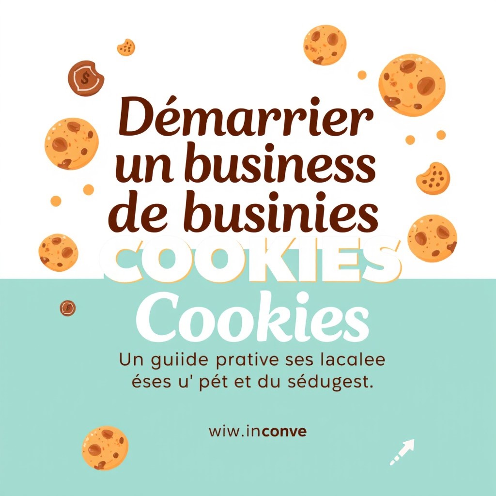 An impactful e-book cover in poster format for the title "Démarrer un business de vente de cookies avec un petit budget" and subtitle "Un guide pratique pour se lancer pas à pas et réussir"