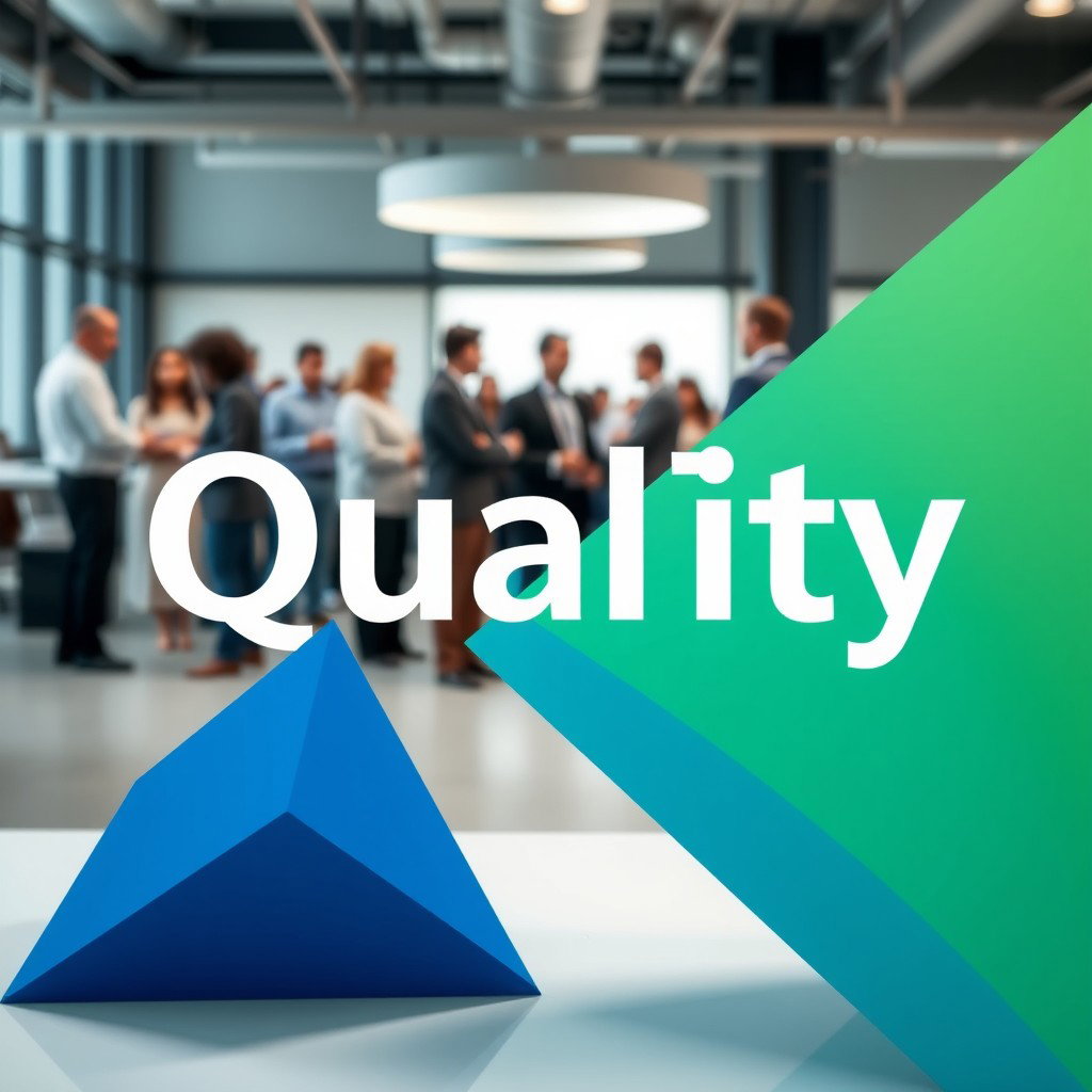 A realistic representation of quality policy using a color palette of blue, green, and gray
