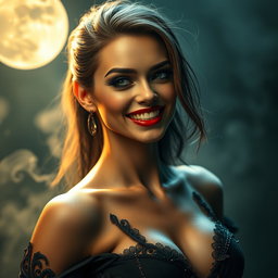 A stunningly sexy vampire with an irresistible charm, showcasing a perfectly sculpted body exuding pure seduction