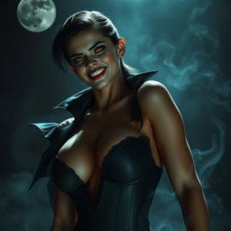 A stunningly sexy vampire with an irresistible charm, showcasing a perfectly sculpted body exuding pure seduction