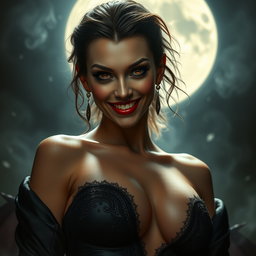 A stunningly sexy vampire with an irresistible charm, showcasing a perfectly sculpted body exuding pure seduction