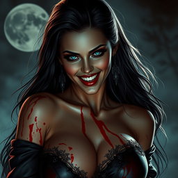 A stunningly sexy vampire with an irresistible charm, showcasing a perfectly sculpted body exuding pure seduction