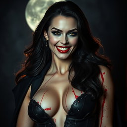 A stunningly sexy vampire with an irresistible charm, showcasing a perfectly sculpted body exuding pure seduction