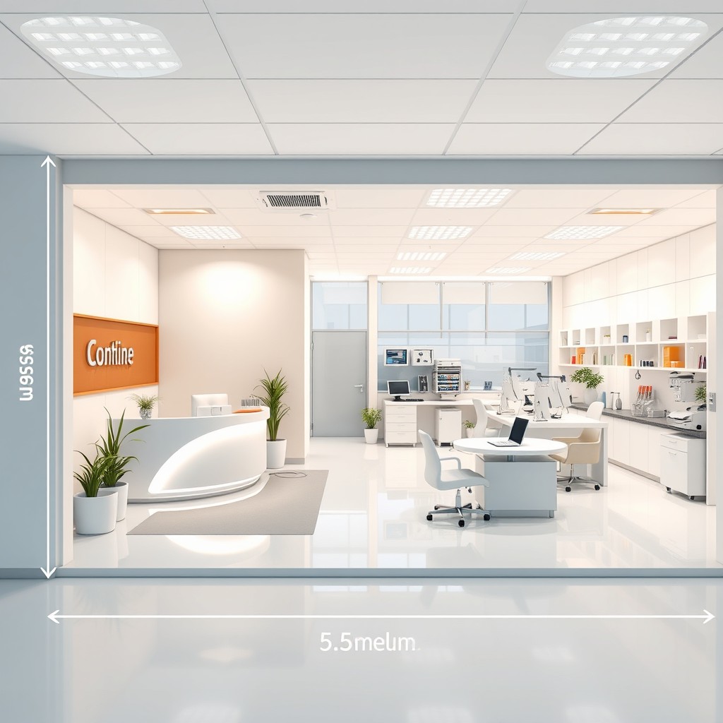 Design a clinical laboratory reception area and laboratory space that measures 3