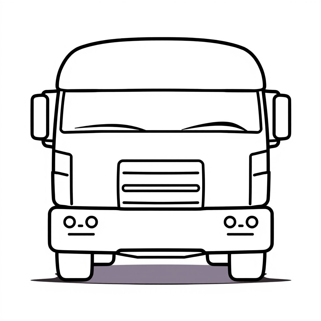A front view illustration of a truck, outlined with a thick black line on a white background