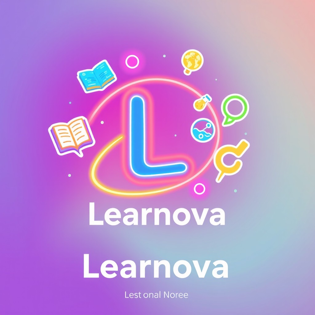 A dynamic and lively design featuring a large letter 'L' at the center, enhanced with neon lines and smooth arcs mimicking the orbits of planets or paths of knowledge