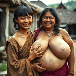 In a medieval Indian village, a young, very petite and malnourished Indian woman with decayed teeth is dressed in a long, fully-closed Buddhist robe