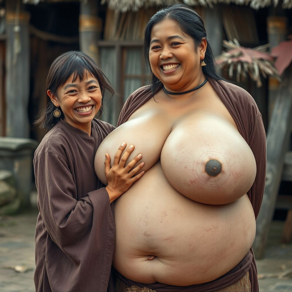 In a medieval Indonesian village, a young, very petite and malnourished Indonesian woman with decayed teeth is dressed in a long, fully-closed Buddhist robe